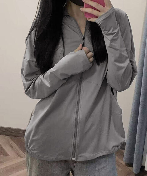 UV対策パーカー 冷感タッチカーディガン フード付き 指穴付きアウター 涼しい オーバーサイズ ジップアップトップス 紫外線対策羽織り 日焼け止めラッシュパーカー 83LIULIUB-001